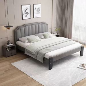 Table Trove.PH Wooden Bed Frame with Soft Leather Headboard Space-Saving Single/Queen/King Easy Assemble