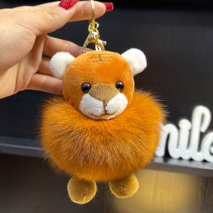 Real Fox Fur Ball Little Tiger Car Key Ring Pendant Cute Pompons Backpack Bag Charm Natal Year Gift