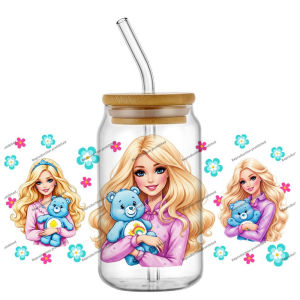New 30 Design Adorable Care Bears With Girls 3D UV DTF Stickers 16oz Glass Can Cup Decals Mug Wrap DIY Gift Transfer Home Decor