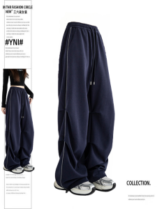 Quần Thể Thao Nữ Cạp Cao Phong Cách Mỹ Mùa Xuân Thu Quần Dài Ống Rộng Thường Ngày Quần Dài Phong Cách Hàn Quốc Có Túi