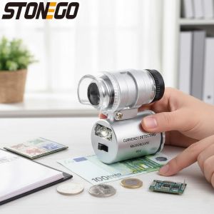 Portable 60X LED UV Light Magnifier Loupe with Stand for Jewelry Diamonds Coins Engravings Inspection