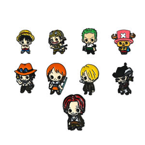 Bandai | 6/7/9pcs Cute Pirate Crew Anime Enamel Pins Set Cartoon Straw Hat Boys Character Metal Lapel Brooches Aesthetic Decor for Bags