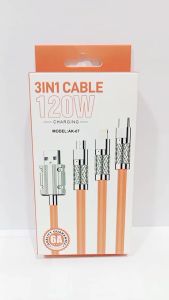 Kabel Data Multifungsi Silicon AK-07 3in1 Merah Oranye 120W Fast Charging