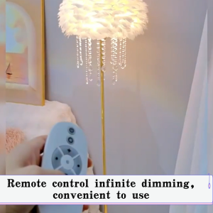 DunDun AC220V Three-color Dimmable Feather Crystal Floor Lamp Eye Protection Feather Table Lamp Room Atmosphere Vertical Floor Lamp