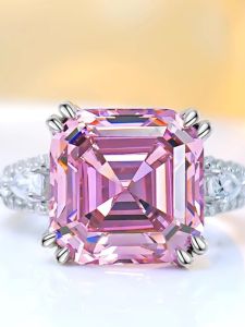 Luxurious Yellow Diamond Ring for Women High Carbon Diamond Embedded Aschete Pagoda Design Sweet Pink Diamond Ring Fashionable Jewelry