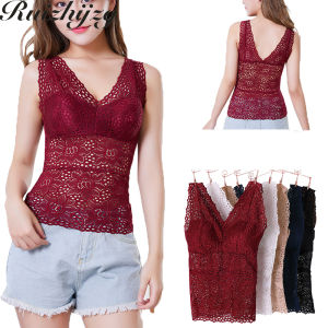 Brเสื้อกล้ามแบบมีฟองน้ำสำหรับผู้หญิงเสื้อชั้นในดันทรงบราโชว์หลังสวยลูกไม้เซ็กซี่ชุดชั้นในผ้าบางมีรูบราวัยรุ่นเด็กผู้หญิงสำหรับฤดูร้อนเสื้อกั๊กบราถักโครเชต์เสื้อครอปไซส์ใหญ่พิเศษ