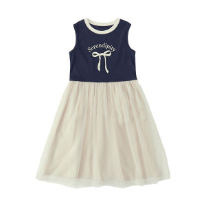 Summer New Style Girls Knitted Vest Dress Butterfly Knot Print Sleeveless Midi Skirt Soft Medium Fabric Daily Wear Shanghai Origin