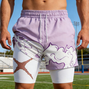 Bandai | 2026 Bandai Monkey D Luffy X Scar Anime One Piece Mens Double Layer Fake Two Piece Shorts Gym Workout Shorts Summer Quick-dry