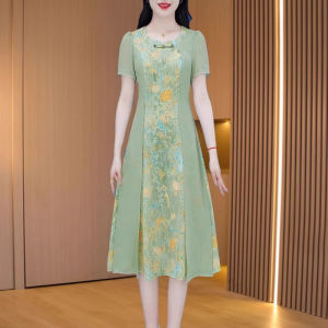MAIMEI | Elegant A-Line Dress High Waist Short Sleeve Floral Print Summer New Arrival Womens Fashion High-End Feel Reformed Cheongsam