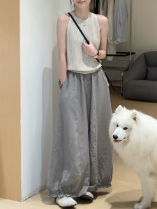 Shalldoer | Fashionable Casual Womens Two-Piece Set Round Neck Sleeveless Vest And Straight Leg Pants Pure Color Hollow Out Design Summer