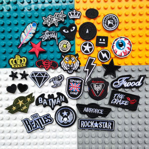 Self-Adhesive Patch down Jacket T-shirt Fashion Cloth Stickers Shoes and Hats Black Embroider Badge Seamless Holes Fixing Small Size