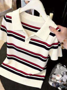 Contrast Stripe Polo Collar Loose Fit T-Shirt