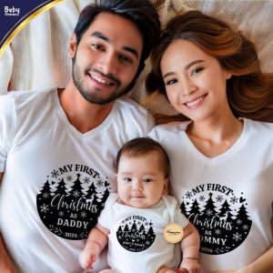 Baby Onesies PH My First Christmas Family T-shirt Mom Dad Babys 1st Christmas Baby Clothes Santa Hat