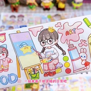 🇲🇾[Malaysia]机灵姐Ready Stock Stickers In Roll Ji Lin Jie DIY Hand Book Decoration Modern Coated Paper Sticker Paper Material Stickers DIY Journal Book Stickers【现货】机灵姐胶带生活日常手帐胶带手账贴纸网红可爱少女心胶带旅行日记