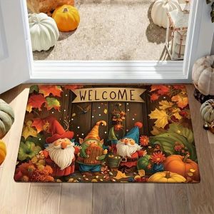 VIKAMA Fall Gnome Welcome Doormat Pumpkin Maple Leaf Harvest Print Non Slip Indoor Outdoor Front Porch Autumn Farmhouse Decor