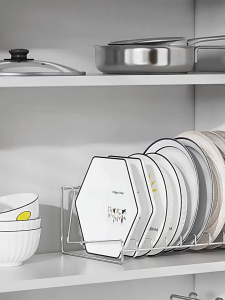 304 Stainless Steel Kitchen Household Countertop L-shaped Design Dish Bowl Drying Rack with PP Drain Tray Organizer