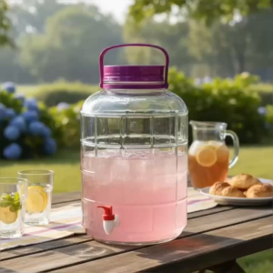Bình Thủy Tinh Có Vòi 10 Lít Ngâm Rượu - Hũ Thủy Tinh Đựng Nước Detox QX10LV Nắp Tím Có Quai Xách