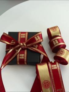 5Yards Gold Foil Chinese New Year Spring Festival Polyester Ribbon Wedding Christmas Satin Ribbon For Gift Wrapping Material