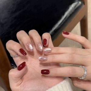 Wedding Nail Art Stickers Handmade Wine Red Glass Bead Cats Eye White Enhancing Gentle Color Beauty Nail Tips Chinese Brand