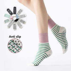 Colorblocked Stripes Cotton Breathable thin Yoga Pilates Socks Anti-slip Sports Dance Fitness Training Socks