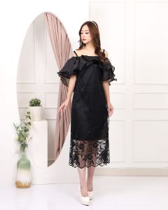 Renee Dress Sabrina Tulle Mutiara Lapis Velvet Mix Layer Organza Gaun Pesta Dan Natal Terbaru Pakaian Pesta Wanita Mewah dan Berkelas