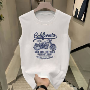 Áo Thun Nam Cotton Nguyên Chất Màu Trơn Phong Cách Mỹ Không Tay Mùa Hè Thường Ngày in Họa Tiết Hoạt Hình Thoáng Khí