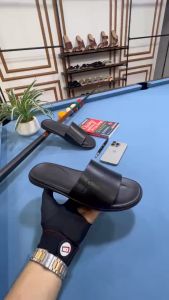 Dép Quai Ngang Nam Da Bò Thật Đế Đúc Nguyên Khối Màu Đen Hàng Cao Cấp Full Bill Box