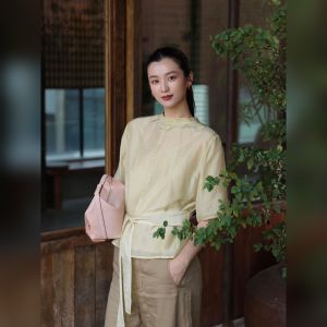 YUFUQING | French Collar Short Sleeve Loose Design Sense Tie Womens Shirt Simple Elegance Top Summer Fashion High Waist Straight Tube