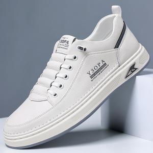 Mens Casual Leather Sport Shoes Comfortable Soft Bottom Anti-Slip Trendy White Board Shoes for Students And Youth