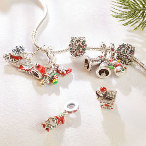 925 Sterling Silver Christmas Charm Candy Santa Bell Bead Original Bracelet DIY Jewelry Pendant Decoration Ladies Party Hot Sale