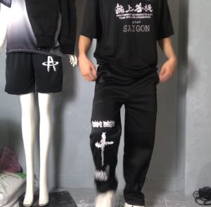 Quần ống suông nỉ nam dày dặn in hình thánh giá họa tiết quân jogger Ống Rộng nữ Vải Co Giãn mặc nhà đi chơi thể thao tập gym - xuongniTNT