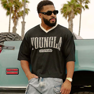 New 2025 Mens Loose Fit Casual Short Sleeve V-Neck T-Shirt Quick Dry Outdoor Sportswear Polyester Fiber American Style Fitness Top