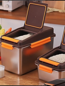 WEIAIBLD Stainless steel rice bucket storage 10 kg Rice Dispenser Moisture and insect-proof Household rice jar