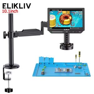[🚚Local Fast delivery🚚]TOMLOV Elikliv Autofocus 4K HDMI Digital Microscope EM4K-AF Flex 10.1"Soldering Microscope for Electronics with Arm 52MP Magnify 2000X with mat 16GB card