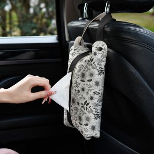 Black White Retro American Leather Tissue Box Car Mounted Hanging Style Rectangular Shape Household Storage Organizer
