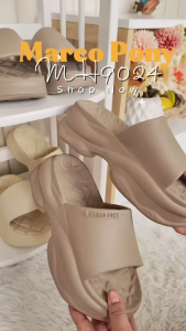 Marco Pony รองเท้าส้นสูงผู้หญิง รองเท้าแตะผู้หญิง  พื้นหนา แฟชั่น กันลื่น ทนต่อการสึกหรอ เบาสบาย สะดวกสบายทุกฤดู MH9024