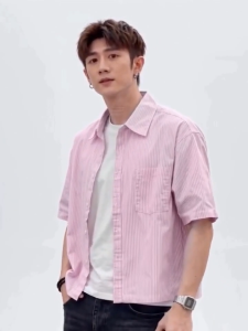 MaleVogue Box Fit Polo for Men Crop Top stripe cotton short-sleeved Korean style shirt Fashionable and versatile