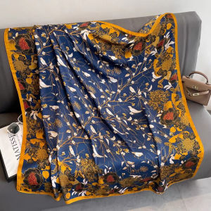 Elegant Silk Scarf 110x110cm Sun Protection Shawl Neck Protector Fashionable Korean Style Geometric Print Multi-Functional Womens Accessory