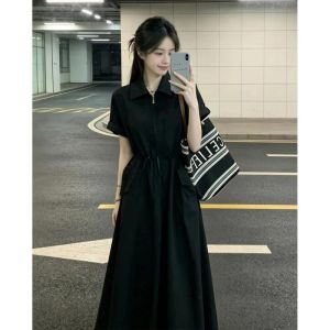 NIUVIES | Elegant Black Polo Dress Slim Fitting Maxi Summer 2026