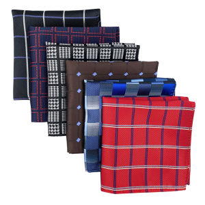 British Retro Style 25cm Polyester Striped Plaid Handkerchief Men Black Red Groom Suits Pocket Square Business Ceremony Banquet Chest Towel Jacquard Hanky Valentines Day Gift