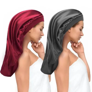 Long Women Large Satin Bonnet Silky Night Sleeping Cap Adjusting Button Night Hat Beauty Salon Hair Care Hat Bathroom Products