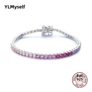 Vòng Tay Tennis Bạc Ý 925 YLMyself 3mm Đính Đá CZ Cầu Vồng Toàn Bộ Món Quà Thanh Lịch Dành Cho Nữ Chuỗi & Mắt Xích Phong Cách Bohemia Trang Sức Zircon
