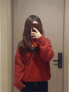 Christmas Cherry Red Tops Fancy Super Nice Gentle and Comfortable Knitwear Pullover Sweater Female