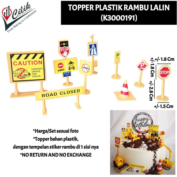 Topper Plastik Rambu Lalu Lintas Kontruksi Jalan Dekorkue Maket Bento