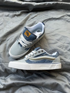 KNU Skool Fat Bread Shoes Distressed Denim Canvas Shoes Washed Blue All-Match Street Retro Board Shoes