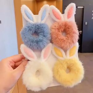 Gratis Ongkir - Scrunchie Bulu Kelinci / Ikat Rambut Karet Bulu / Ikat Rambut Wanita Kekinian