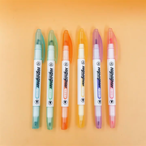 6pcs/box Clear View Tip Soft Light Marker Pens Double-headed Highlighter For Students Office