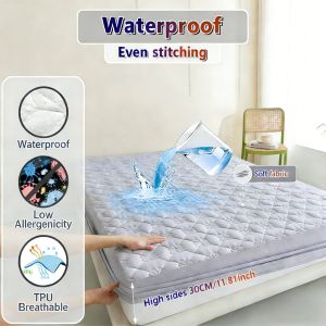 Waterproof Quilted Cotton Mattress Protector 100% Waterproof Machine Washable Dust Resistant Fully Wrapped Anti-Slip Bed Sheet Mattress Cover