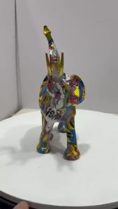 Water Transfer Printing Elephant Sculpture Resin Animal Craft Ornament for Bedroom Living Room Study and Office Decor