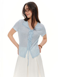 DUSHU | French Style Tie-front Relaxed Fit Linen Custom-fit Shirt